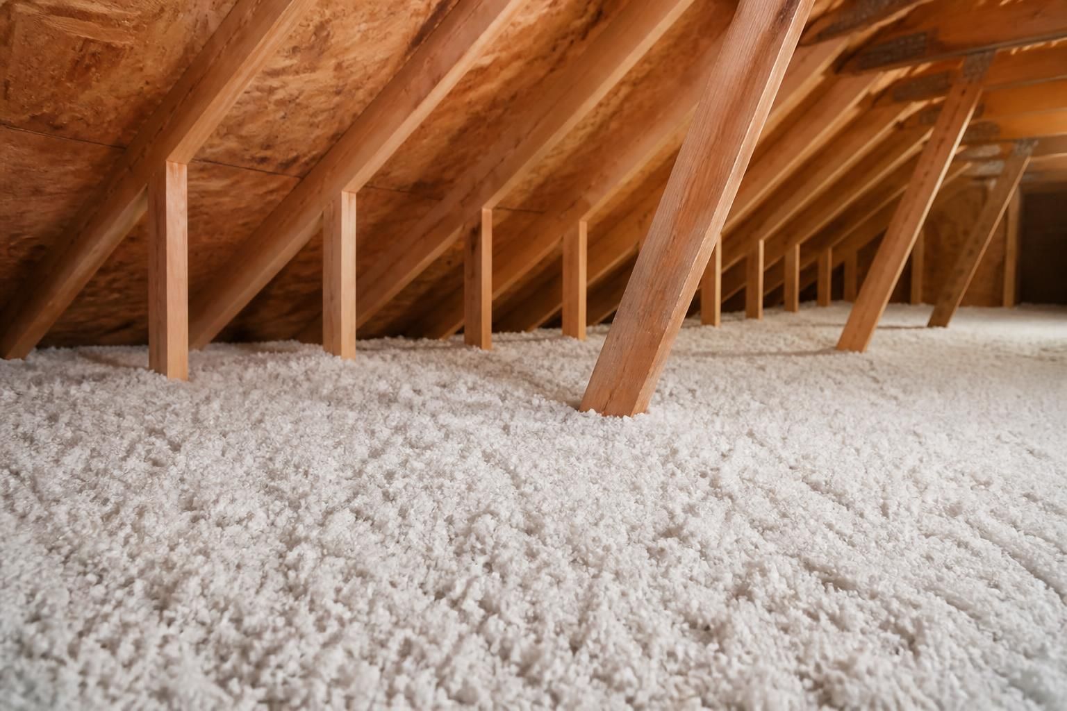 Evenly spread blown-in insulation across a clean attic floor.