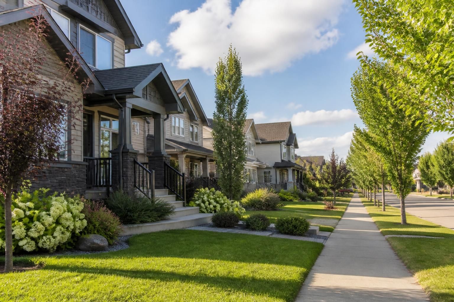 Morinville residential area with neat lawns and calm streets.
