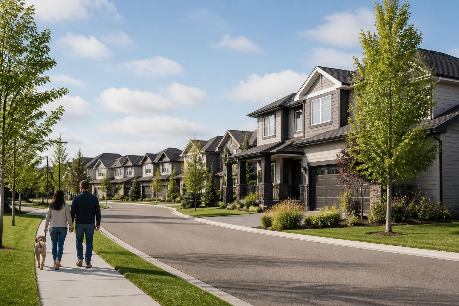 Sherwood Park neighborhood with contemporary homes and tidy streets.