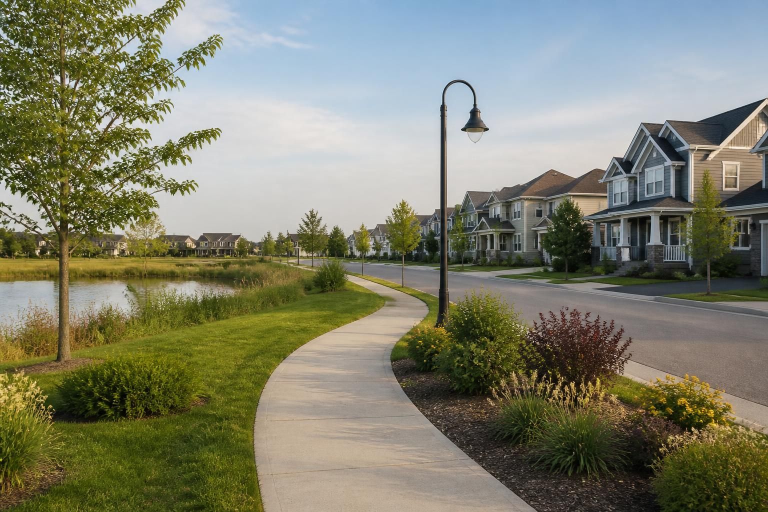 Spruce Grove residential street with homes and green spaces.