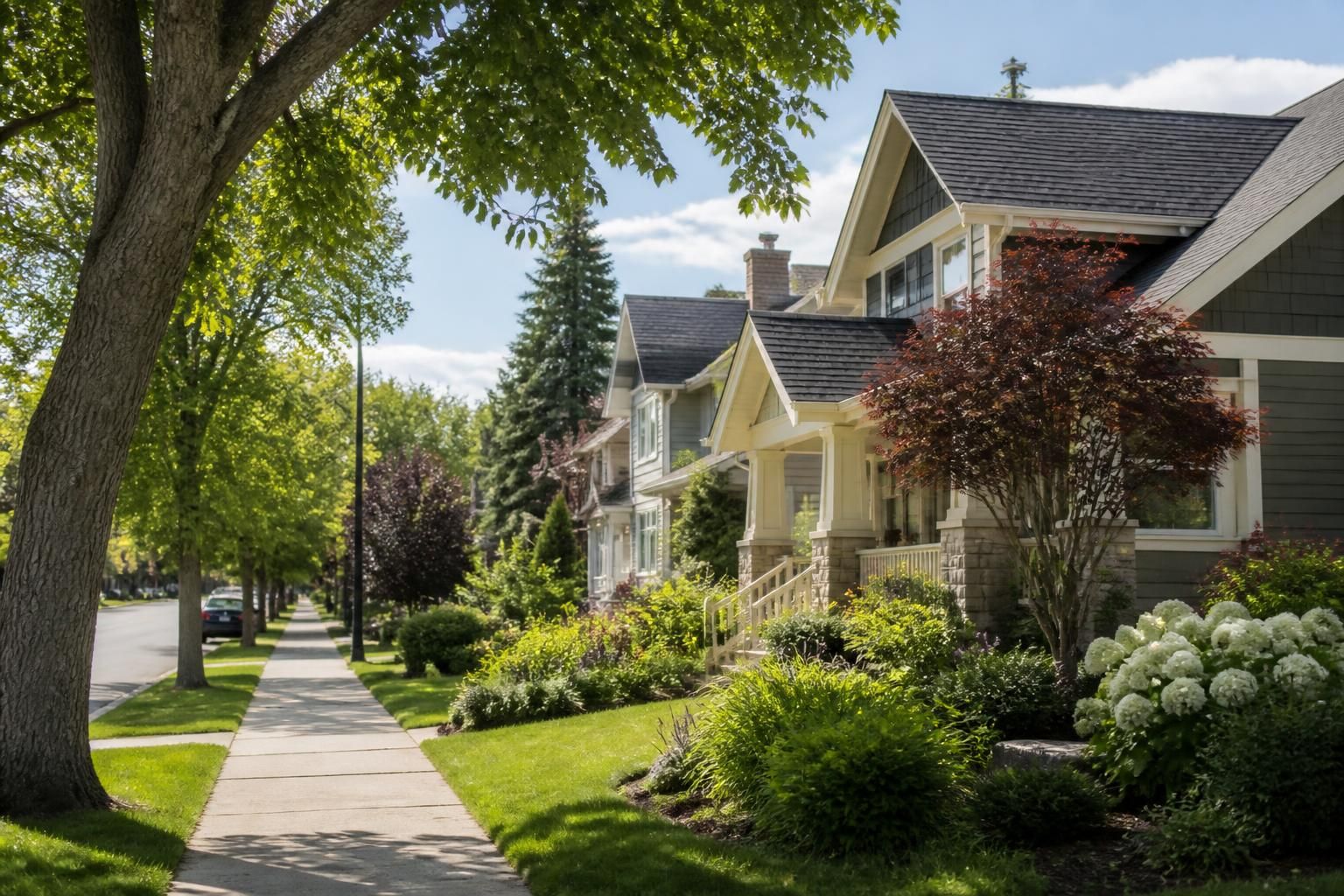 Quiet St. Albert neighborhood with trees and well-kept homes.